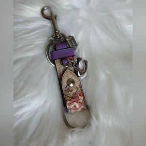 COACH Trigger Snap Bag Charm Floral Print CAS96 Sand Multi Coated Canvas NWT